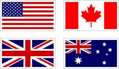 United States of America, Canada, United Kingdom, and Australia Flags